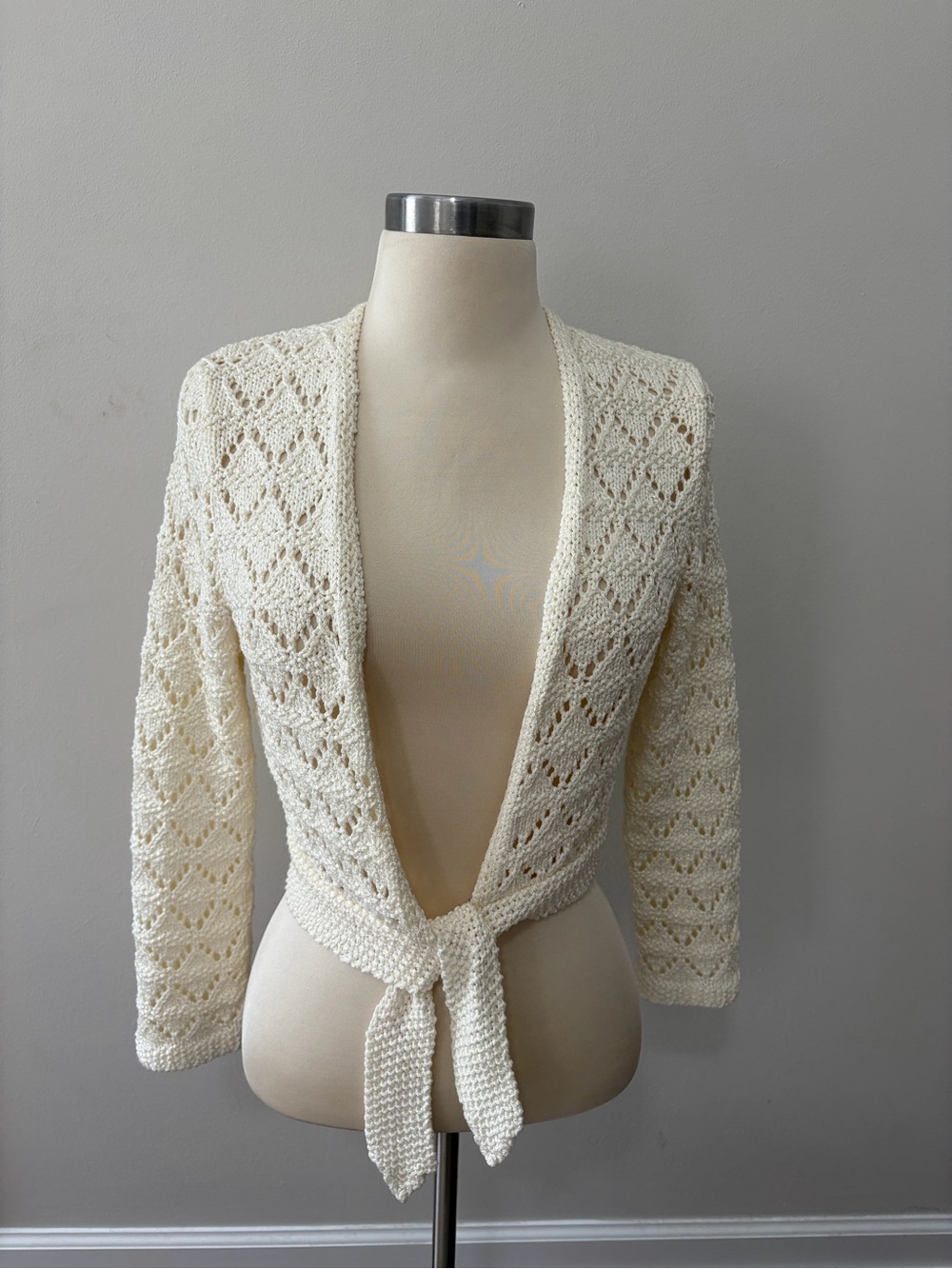 The Limited Y2K Cream Openwork Tie-Front Cardigan S Coquette Fairycore